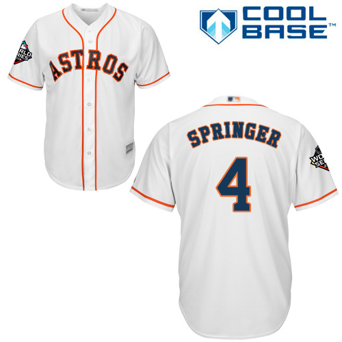 Houston Astros #4 George Springer White Cool Base 2019 World Series Bound Stitched Youth MLB Jersey Houston Astros #4 George Springer White Cool Base 2019 World Series Bound Stitched Youth MLB Jersey