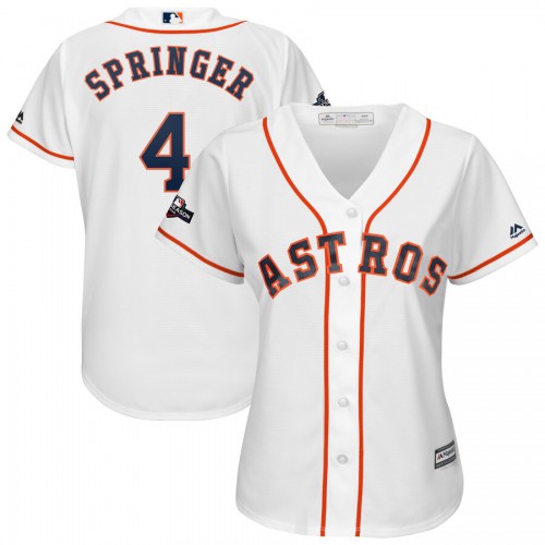 Houston Astros #4 George Springer Majestic Womens 2019 Postseason Official Cool Base Player Jersey White Houston Astros #4 George Springer Majestic Womens 2019 Postseason Official Cool Base Player Jersey White
