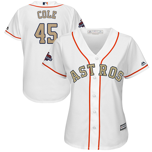 Houston Astros #45 Gerrit Cole White 2018 Gold Program Cool Base Womens Stitched MLB Jersey Houston Astros #45 Gerrit Cole White 2018 Gold Program Cool Base Womens Stitched MLB Jersey
