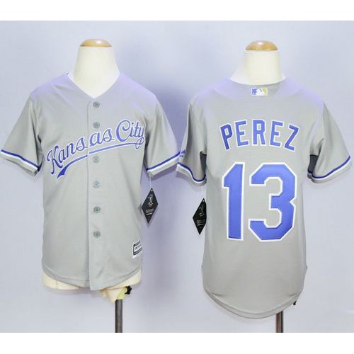 Kansas City Royals #13 Salvador Perez Grey Cool Base Stitched Youth MLB Jersey Kansas City Royals #13 Salvador Perez Grey Cool Base Stitched Youth MLB Jersey