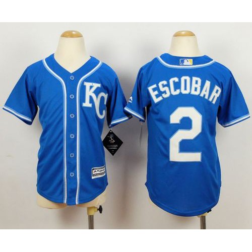 Kansas City Royals #2 Alcides Escobar Blue Alternate 2 Cool Base Stitched Youth MLB Jersey Kansas City Royals #2 Alcides Escobar Blue Alternate 2 Cool Base Stitched Youth MLB Jersey