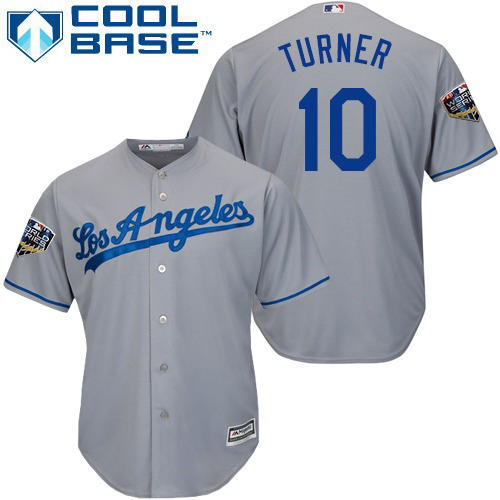Los Angeles Dodgers #10 Justin Turner Grey Cool Base 2018 World Series Stitched Youth MLB Jersey Los Angeles Dodgers #10 Justin Turner Grey Cool Base 2018 World Series Stitched Youth MLB Jersey