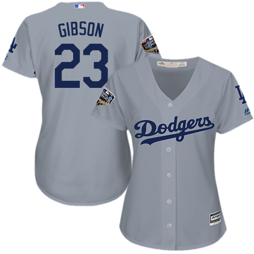 Los Angeles Dodgers #23 Kirk Gibson Grey Alternate Road 2018 World Series Womens Stitched MLB Jersey Los Angeles Dodgers #23 Kirk Gibson Grey Alternate Road 2018 World Series Womens Stitched MLB Jersey