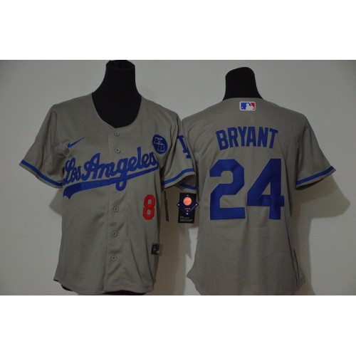 Los Angeles Dodgers #8 #24 Kobe Bryant Women Nike Grey Cool Base 2020 KB Patch MLB Jersey Los Angeles Dodgers #8 #24 Kobe Bryant Women Nike Grey Cool Base 2020 KB Patch MLB Jersey