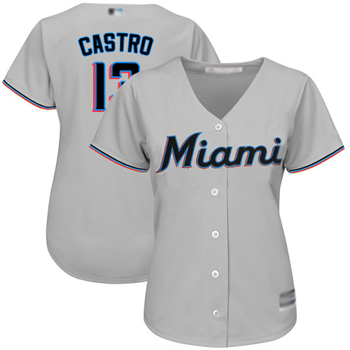 Miami Marlins #13 Starlin Castro Grey Road Womens Stitched MLB Jersey Miami Marlins #13 Starlin Castro Grey Road Womens Stitched MLB Jersey
