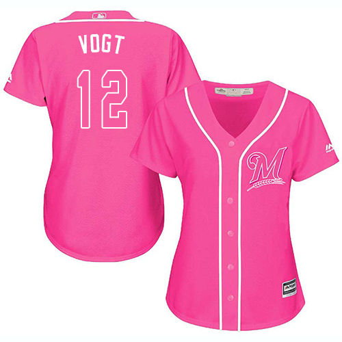 Milwaukee Brewers #12 Stephen Vogt Pink Fashion Womens Stitched MLB Jersey Milwaukee Brewers #12 Stephen Vogt Pink Fashion Womens Stitched MLB Jersey