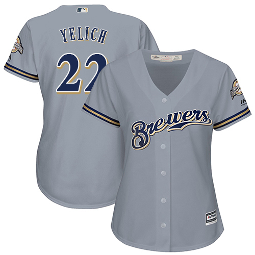 Milwaukee Brewers #22 Christian Yelich Grey Road Womens Stitched MLB Jersey Milwaukee Brewers #22 Christian Yelich Grey Road Womens Stitched MLB Jersey