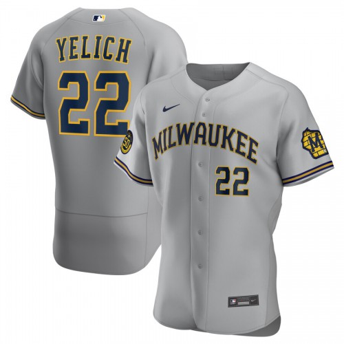 Milwaukee Brewers #22 Christian Yelich Mens Nike Gray Road 2020 Authentic Player MLB Jersey Milwaukee Brewers #22 Christian Yelich Mens Nike Gray Road 2020 Authentic Player MLB Jersey