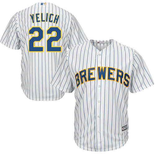 Milwaukee Brewers #22 Christian Yelich White Strip Cool Base Stitched Youth MLB Jersey Milwaukee Brewers #22 Christian Yelich White Strip Cool Base Stitched Youth MLB Jersey