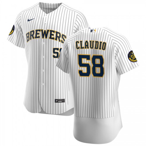 Milwaukee Brewers #58 Alex Claudio Mens Nike White Home 2020 Authentic Player MLB Jersey Milwaukee Brewers #58 Alex Claudio Mens Nike White Home 2020 Authentic Player MLB Jersey