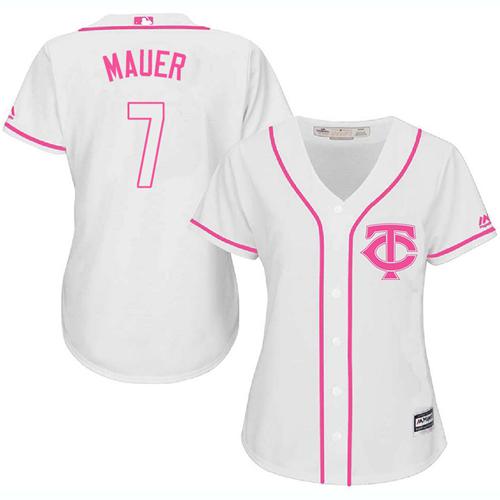Minnesota Twins #7 Joe Mauer White/Pink Fashion Womens Stitched MLB Jersey Minnesota Twins #7 Joe Mauer White/Pink Fashion Womens Stitched MLB Jersey