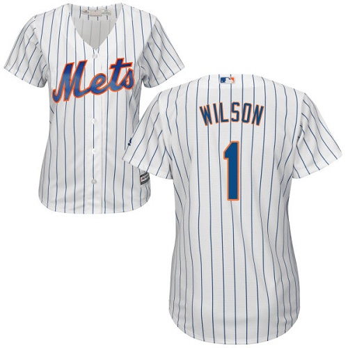 New York Mets #1 Mookie Wilson White(Blue Strip) Home Womens Stitched MLB Jersey New York Mets #1 Mookie Wilson White(Blue Strip) Home Womens Stitched MLB Jersey