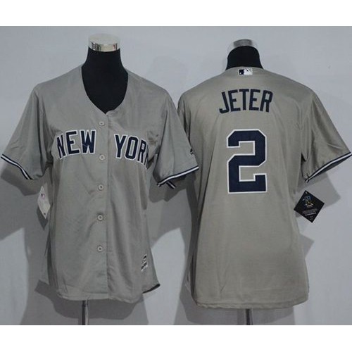 New York Yankees #2 Derek Jeter Grey Womens Road Stitched MLB Jersey New York Yankees #2 Derek Jeter Grey Womens Road Stitched MLB Jersey
