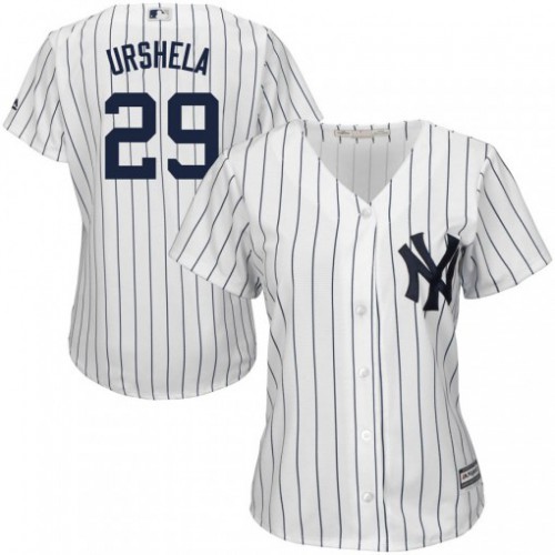 New York Yankees #29 Gio Urshela White Strip Home Womens Stitched MLB Jersey New York Yankees #29 Gio Urshela White Strip Home Womens Stitched MLB Jersey