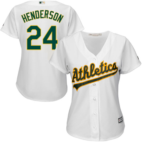 Oakland Athletics #24 Rickey Henderson White Home Womens Stitched MLB Jersey Oakland Athletics #24 Rickey Henderson White Home Womens Stitched MLB Jersey