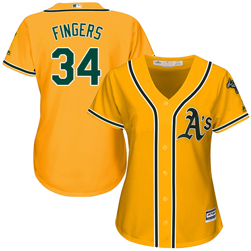 Oakland Athletics #34 Rollie Fingers Gold Alternate Womens Stitched MLB Jersey Oakland Athletics #34 Rollie Fingers Gold Alternate Womens Stitched MLB Jersey