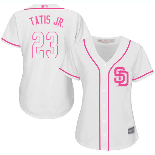 San Diego Padres #23 Fernando Tatis Jr. White/Pink Fashion Womens Stitched MLB Jersey San Diego Padres #23 Fernando Tatis Jr. White/Pink Fashion Womens Stitched MLB Jersey