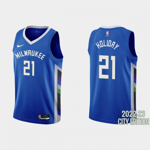 Milwaukee Milwaukee Bucks #21 Jrue Holiday Mens Nike Blue 2022-23 NBA Jersey – City Edition Mens Milwaukee Milwaukee Bucks #21 Jrue Holiday Mens Nike Blue 2022-23 NBA Jersey – City Edition Mens