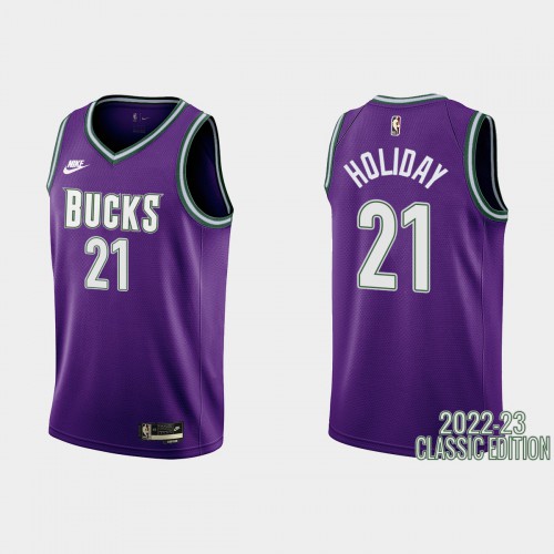 Milwaukee Milwaukee Bucks #21 Jrue Holiday Purple Mens Nike NBA 2022-23 Classic Edition Jersey Mens Milwaukee Milwaukee Bucks #21 Jrue Holiday Purple Mens Nike NBA 2022-23 Classic Edition Jersey Mens