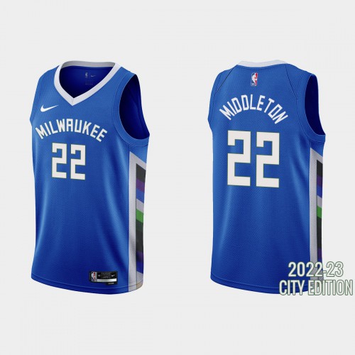 Milwaukee Milwaukee Bucks #22 Khris Middleton Mens Nike Blue 2022-23 NBA Jersey – City Edition Mens Milwaukee Milwaukee Bucks #22 Khris Middleton Mens Nike Blue 2022-23 NBA Jersey – City Edition Mens