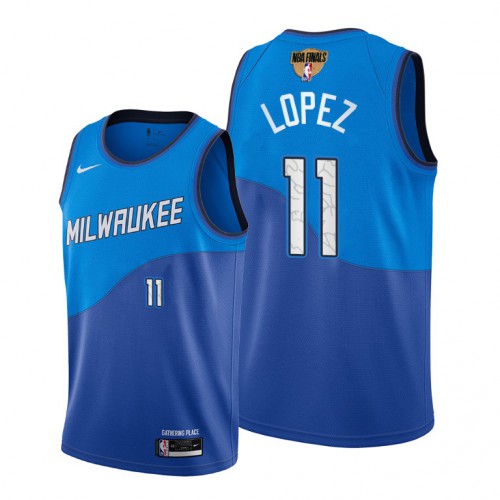 Nike Milwaukee Bucks #11 Brook Lopez Mens 2021 NBA Finals Bound City Edition Jersey Blue Mens Nike Milwaukee Bucks #11 Brook Lopez Mens 2021 NBA Finals Bound City Edition Jersey Blue Mens