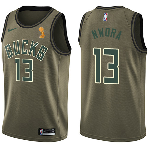Nike Milwaukee Bucks #13 Jordan Nwora 2021 NBA Finals Champions Swingman Salute to Service Jersey Green Mens Nike Milwaukee Bucks #13 Jordan Nwora 2021 NBA Finals Champions Swingman Salute to Service Jersey Green Mens