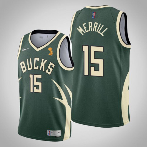 Nike Milwaukee Bucks #15 Sam Merrill Youth 2021 NBA Finals Champions Swingman Earned Edition Jersey Green Youth Nike Milwaukee Bucks #15 Sam Merrill Youth 2021 NBA Finals Champions Swingman Earned Edition Jersey Green Youth