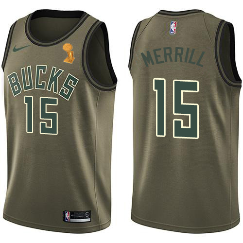 Nike Milwaukee Bucks #15 Sam Merrill Youth 2021 NBA Finals Champions Swingman Salute to Service Jersey Green Youth Nike Milwaukee Bucks #15 Sam Merrill Youth 2021 NBA Finals Champions Swingman Salute to Service Jersey Green Youth