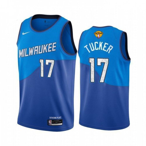 Nike Milwaukee Bucks #17 P. J. Tucker Mens 2021 NBA Finals Bound City Edition Jersey Blue Mens Nike Milwaukee Bucks #17 P. J. Tucker Mens 2021 NBA Finals Bound City Edition Jersey Blue Mens