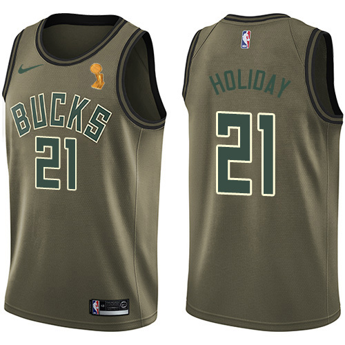 Nike Milwaukee Bucks #21 Jrue Holiday 2021 NBA Finals Champions Swingman Salute to Service Jersey Green Mens Nike Milwaukee Bucks #21 Jrue Holiday 2021 NBA Finals Champions Swingman Salute to Service Jersey Green Mens