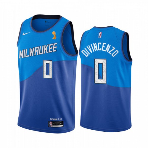 Nike Milwaukee Bucks #0 Donte DiVincenzo Womens 2021 NBA Finals Champions City Edition Jersey Blue Womens Nike Milwaukee Bucks #0 Donte DiVincenzo Womens 2021 NBA Finals Champions City Edition Jersey Blue Womens