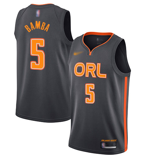 Magic #5 Mohamed Bamba Charcoal Basketball Swingman City Edition 2019/20 Jersey Magic #5 Mohamed Bamba Charcoal Basketball Swingman City Edition 2019/20 Jersey