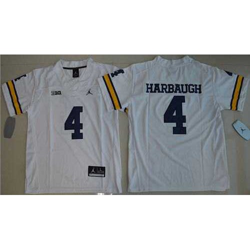 Youth Michigan Wolverines #4 Jim Harbaugh White Jordan Brand Stitched NCAA Jersey Youth Michigan Wolverines #4 Jim Harbaugh White Jordan Brand Stitched NCAA Jersey