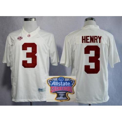 Alabama Crimson Tide 3 Derrick Henry White Limited College Football NCAA Jerseys 2014 All State Sugar Bowl Game Patch Alabama Crimson Tide 3 Derrick Henry White Limited College Football NCAA Jerseys 2014 All State Sugar Bowl Game Patch
