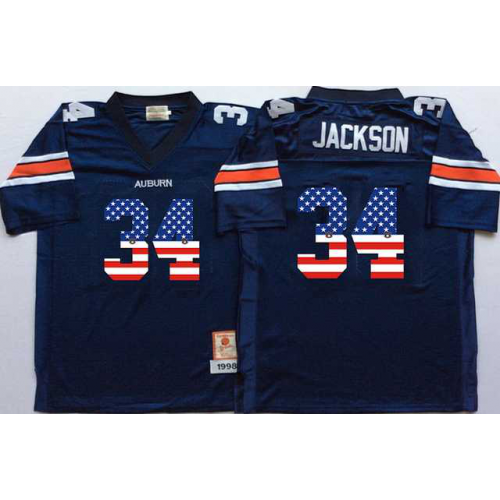Auburn Tigers #34 Bo Jackson Navy USA Flag College Jersey Auburn Tigers #34 Bo Jackson Navy USA Flag College Jersey