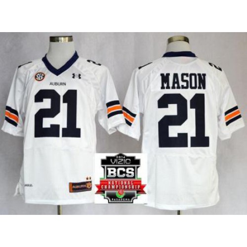 Auburn Tigers 21 Tre Mason White NCAA Football Jerseys 2014 Vizio BCS National Championship Game Patch Auburn Tigers 21 Tre Mason White NCAA Football Jerseys 2014 Vizio BCS National Championship Game Patch