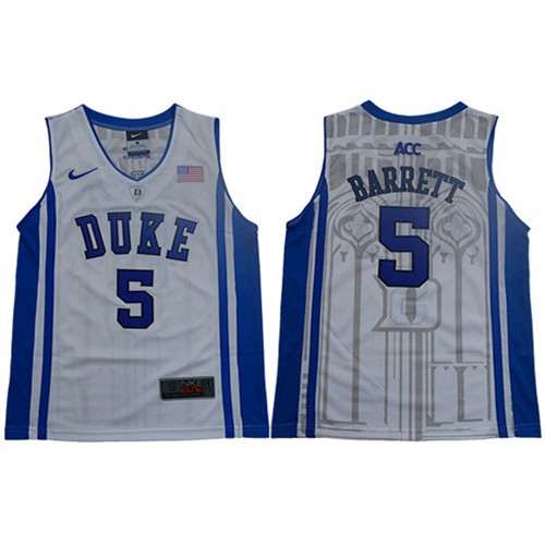 Blue Devils #5 R.J. Barrett White/Blue Basketball Elite Stitched Youth NCAA Jersey Blue Devils #5 R.J. Barrett White/Blue Basketball Elite Stitched Youth NCAA Jersey