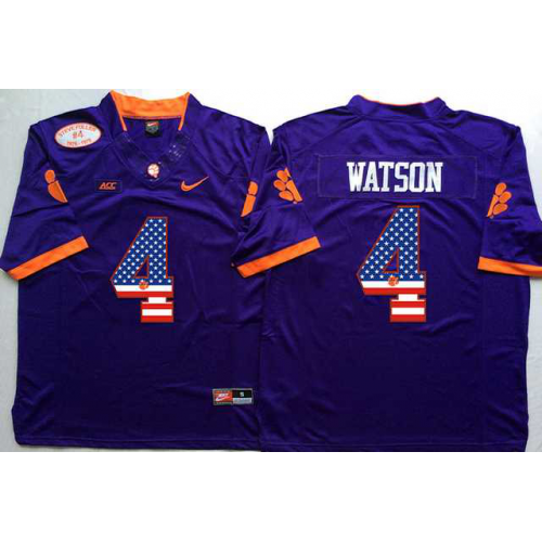 Clemson Tigers #4 Deshaun Watson Purple USA Flag College Jersey Clemson Tigers #4 Deshaun Watson Purple USA Flag College Jersey