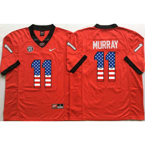 Georgia Bulldogs #11 Aaron Murray Red USA Flag College Jersey Georgia Bulldogs #11 Aaron Murray Red USA Flag College Jersey