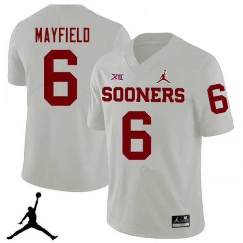 Jordan Brand Mens Oklahoma Sooners #6 Baker Mayfield 2018 College Football Jerseys NCAA White Jordan Brand Mens Oklahoma Sooners #6 Baker Mayfield 2018 College Football Jerseys NCAA White