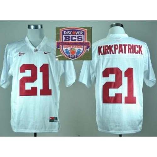 2013 BCS National Championship Alabama Crimson #21 Kirkpatrick White NCAA Football Jersey 2013 BCS National Championship Alabama Crimson #21 Kirkpatrick White NCAA Football Jersey