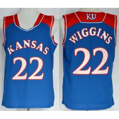 Kansas Jayhawks 22 Andrew Wiggin Blue NCAA Basketball Authentic Jersey Kansas Jayhawks 22 Andrew Wiggin Blue NCAA Basketball Authentic Jersey