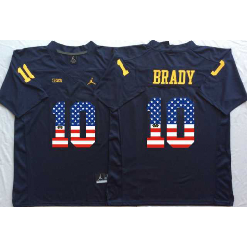 Michigan Wolverines #10 Tom Brady Navy USA Flag College Jersey Michigan Wolverines #10 Tom Brady Navy USA Flag College Jersey