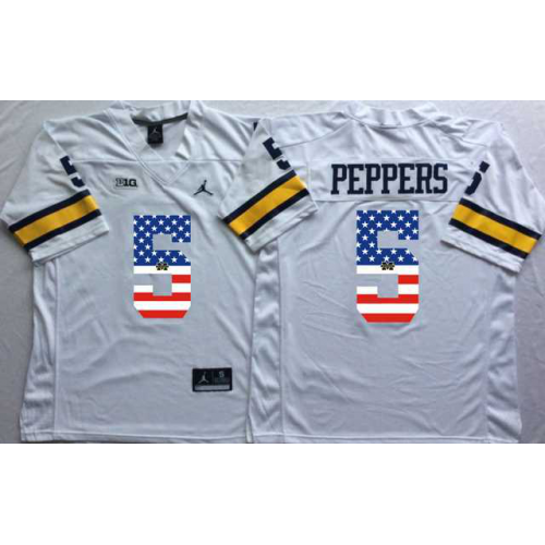 Michigan Wolverines #5 Jabrill Peppers White USA Flag College Jersey Michigan Wolverines #5 Jabrill Peppers White USA Flag College Jersey