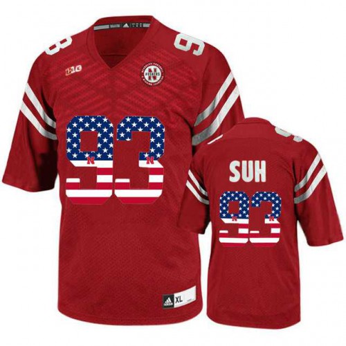 Nebraska Cornhuskers #93 Ndamukong Suh Red USA Flag College Football Jersey Nebraska Cornhuskers #93 Ndamukong Suh Red USA Flag College Football Jersey