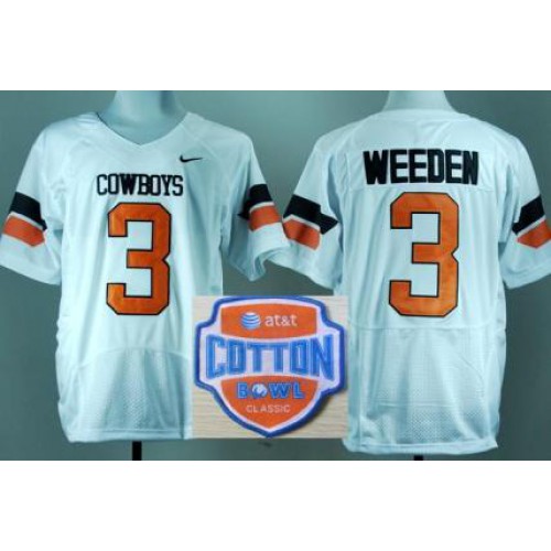 Oklahoma State Cowboys 3 Brandon Weeden White Pro Combat College Football NCAA Jerseys 2014 AT & T Cotton Bowl Game Patch Oklahoma State Cowboys 3 Brandon Weeden White Pro Combat College Football NCAA Jerseys 2014 AT & T Cotton Bowl Game Patch