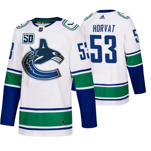 Vancouver Canucks #53 Bo Horvat 50th Anniversary Mens White 2019-20 Away Authentic NHL Jersey Vancouver Canucks #53 Bo Horvat 50th Anniversary Mens White 2019-20 Away Authentic NHL Jersey