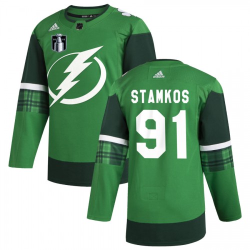 Tampa Bay Tampa Bay Lightning #91 Steven Stamkos Mens Adidas 2022 Stanley Cup Final Patch St. Patricks Day Stitched NHL Jersey Green Mens Tampa Bay Tampa Bay Lightning #91 Steven Stamkos Mens Adidas 2022 Stanley Cup Final Patch St. Patricks Day Stitched NHL Jersey Green Mens