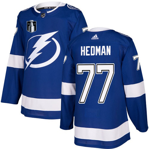 Adidas Tampa Bay Lightning #77 Victor Hedman Blue 2022 Stanley Cup Final Patch Home Authentic Stitched NHL Jersey Mens Adidas Tampa Bay Lightning #77 Victor Hedman Blue 2022 Stanley Cup Final Patch Home Authentic Stitched NHL Jersey Mens