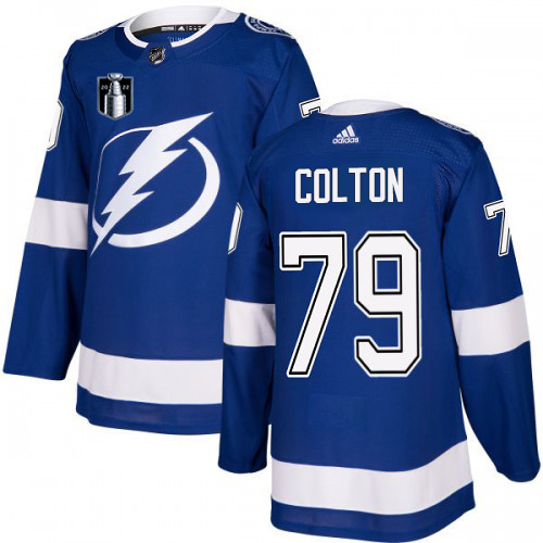 Adidas Tampa Bay Lightning #79 Ross Colton Blue 2022 Stanley Cup Final Patch Home Authentic Stitched NHL Jersey Mens Adidas Tampa Bay Lightning #79 Ross Colton Blue 2022 Stanley Cup Final Patch Home Authentic Stitched NHL Jersey Mens